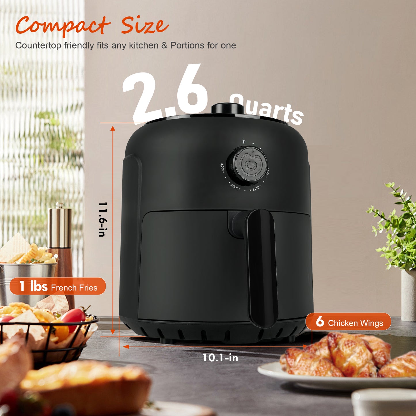 MIRASTON 2.6QT Small Air Fryer Unique Mechanical Knob Design with Precise Adjustments for Healthy and Quick Meals | Ideal for Small Spaces