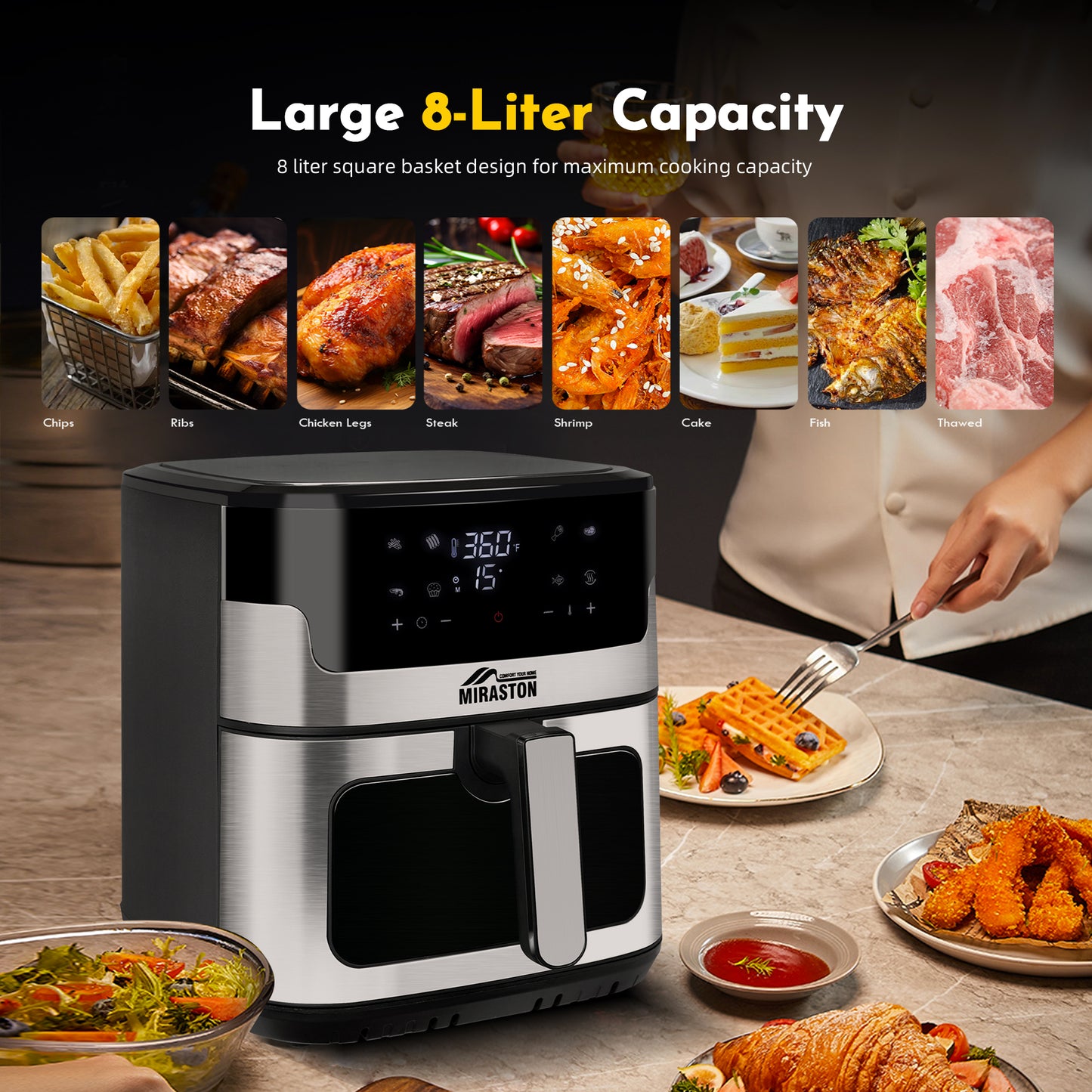 MIRASTON 8-in-1 Air Fryer 8.5qt Preset Receips Options Samrt Digital Touchscreen