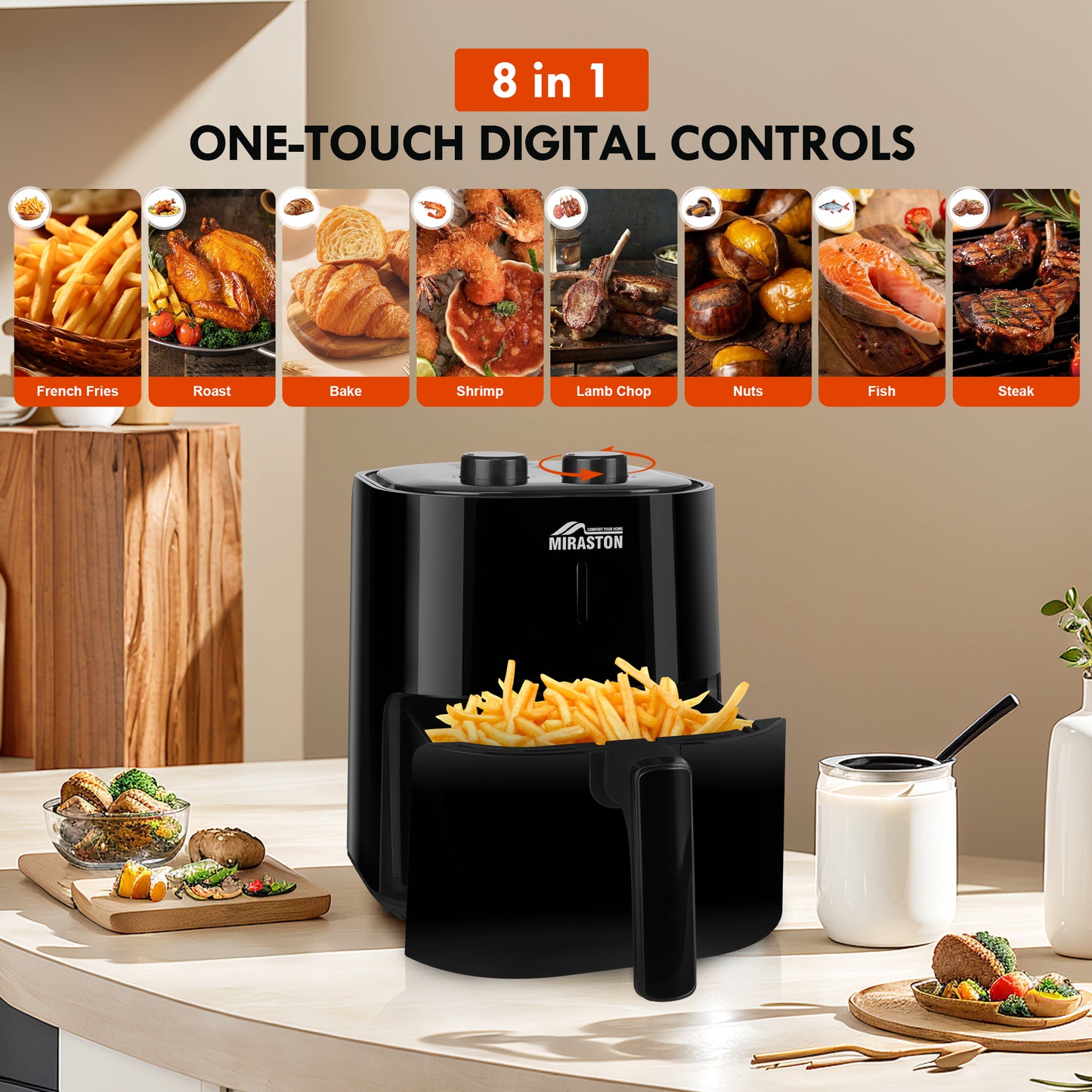 MIRASTON 4.5QT Air Fryer with Knob Control | Compact & Sleek Design | Timer with Auto Shut-off and Shake Reminder | Fast Cooking for Breakfasts, Lunchs, Dinners, Snacks