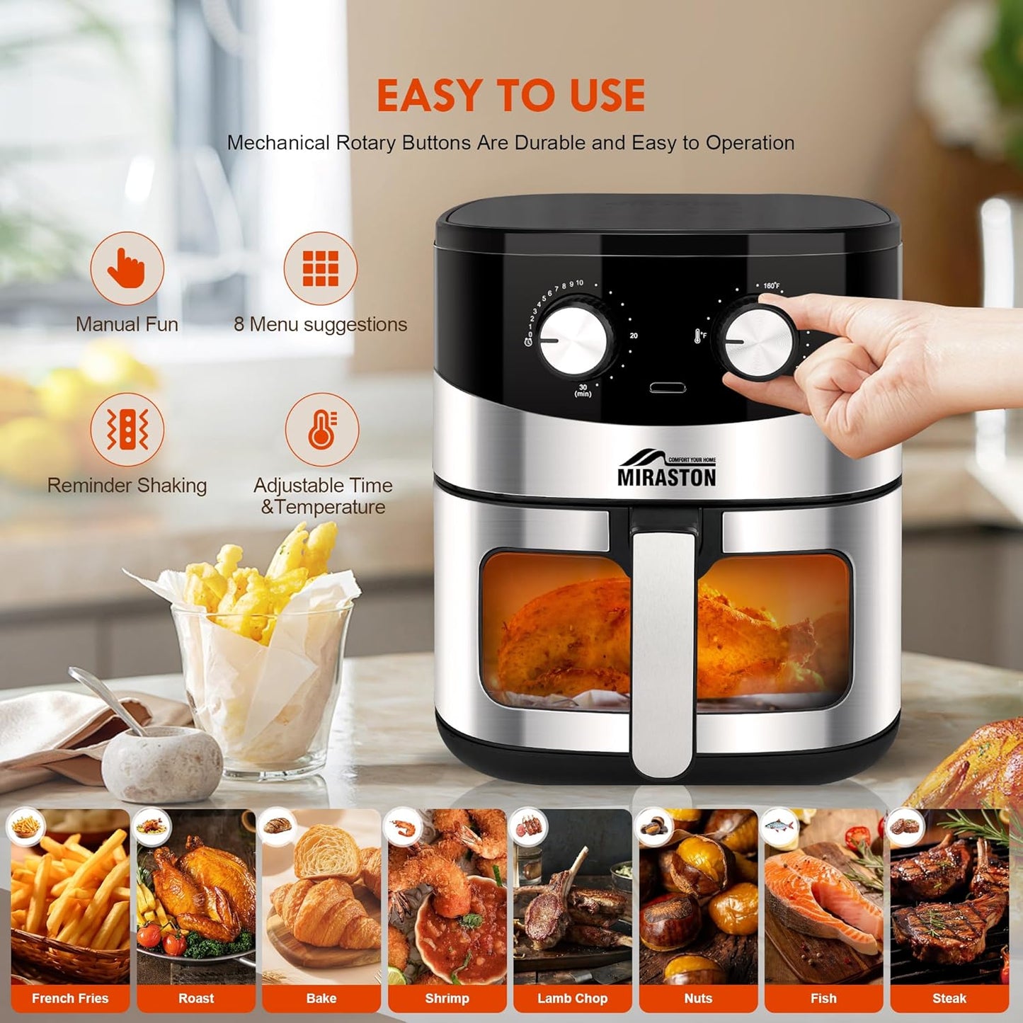 MIRASTON 6.5QT Air Fryer Maunal Control for Home, Parties | 2024 New Flagship