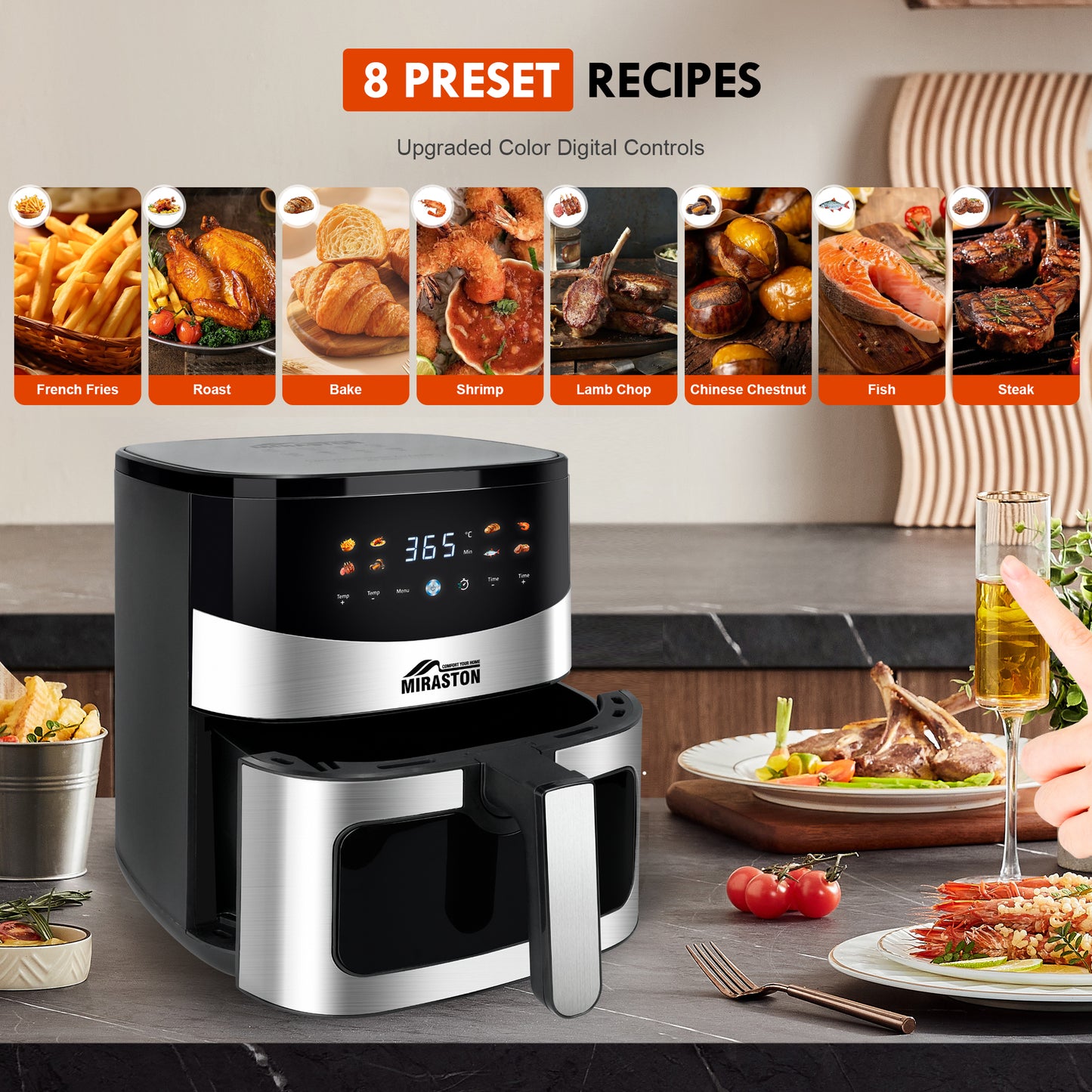 MIRASTON 6.5QT Smart Air Fryer Digital Touch Screen for Home, Parties | 2024 New Flagship