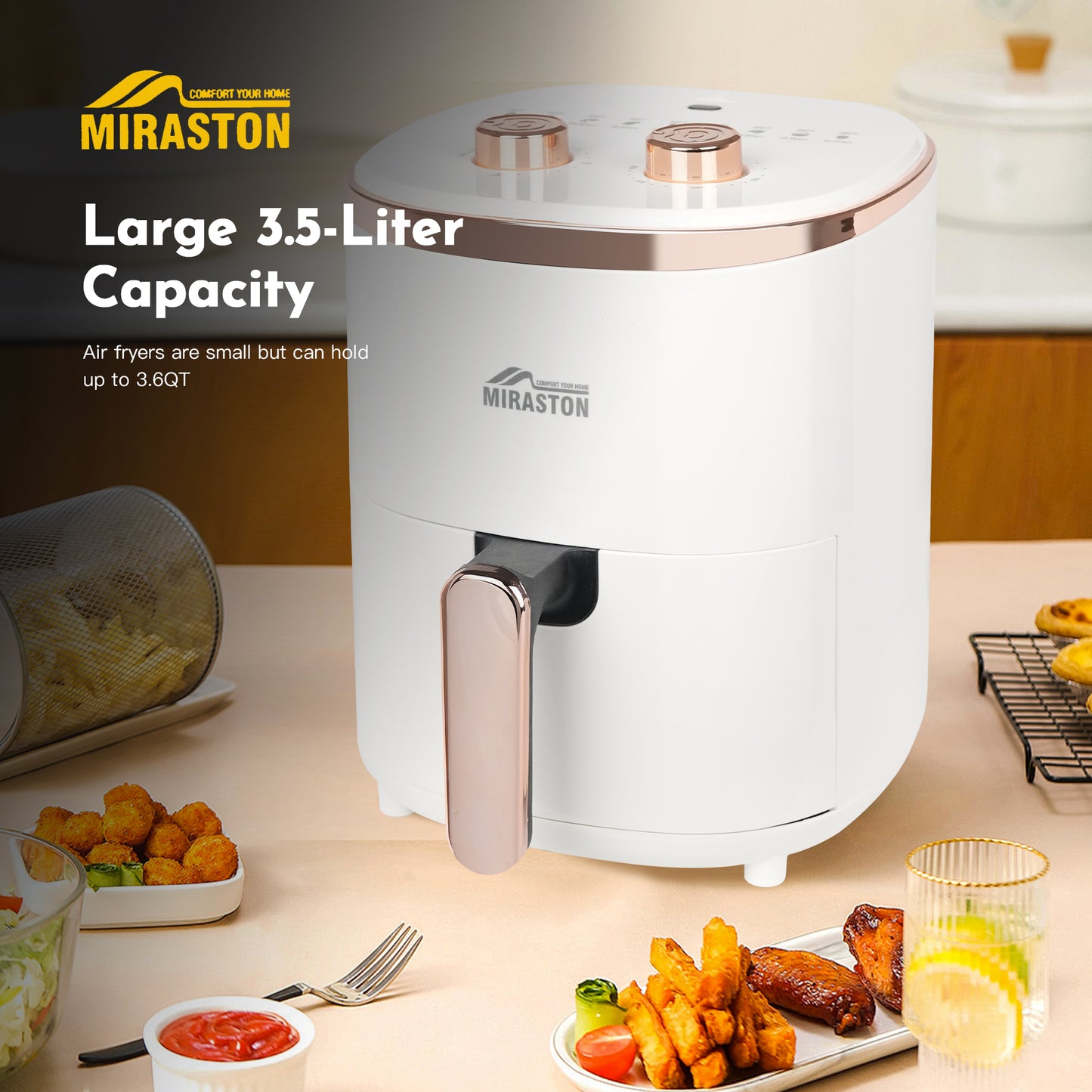 MIRASTON Air Fryer 3.6qt | Compact | Knob Control | Oilless Cooking for Healthier Delights