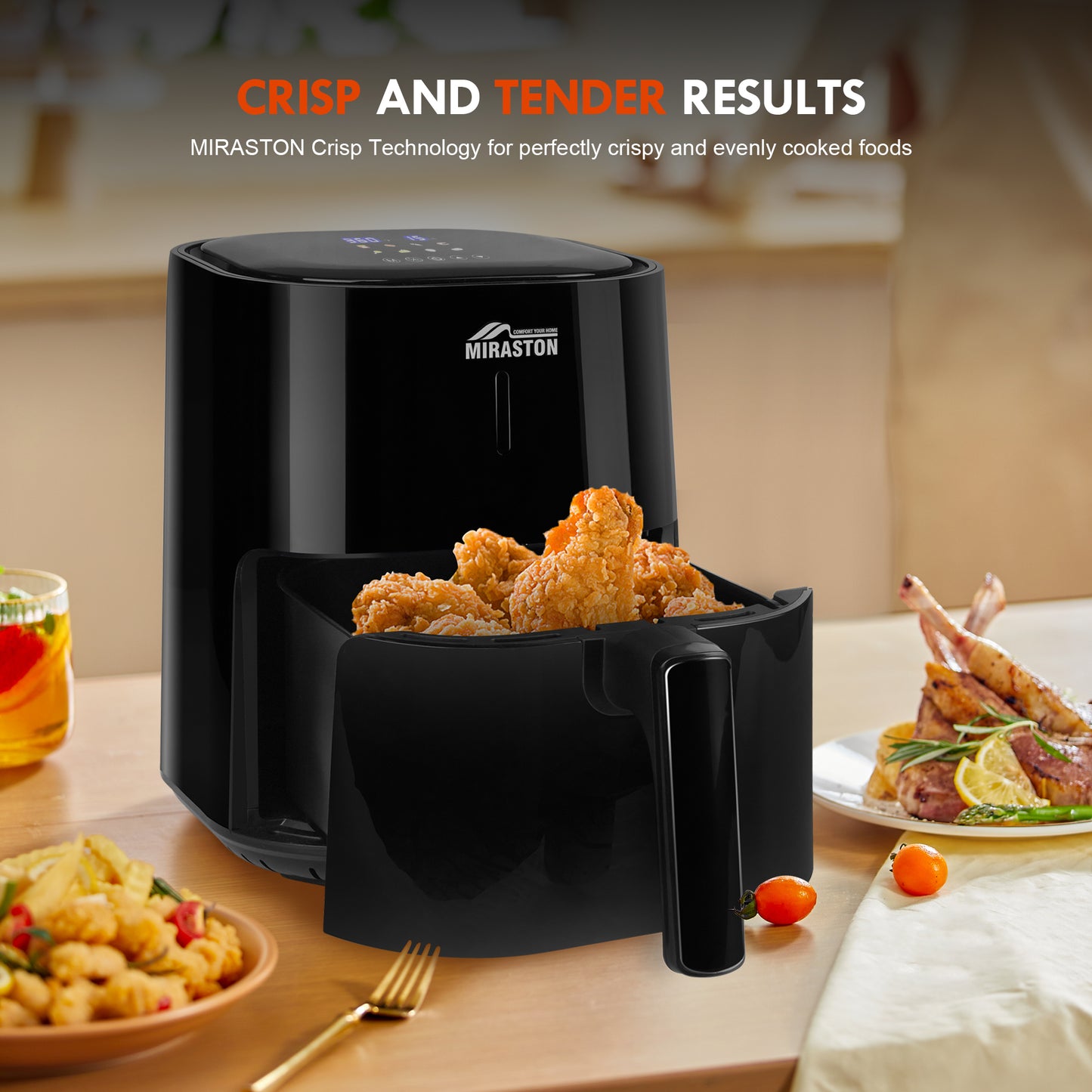 MIRASTON 4.5QT Compact Air Fryer Smart Touchscreen with Preset Recipes | 6-in-1 Functions Easy Cooking for Veggies, Frozen Food, Seafood, Juicy Meats