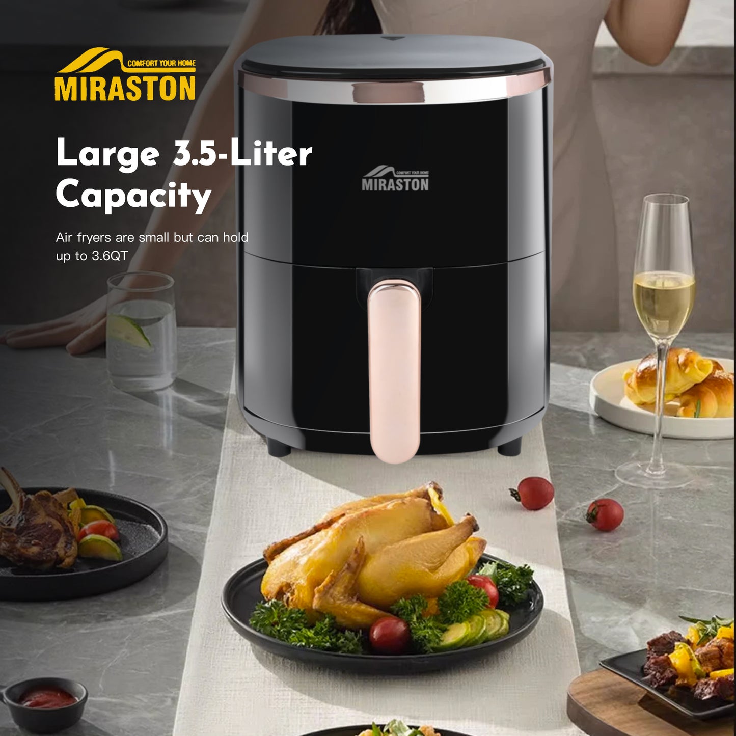 MIRASTON Air Fryer 3.6qt | Compact | Digital Touchscreen Display