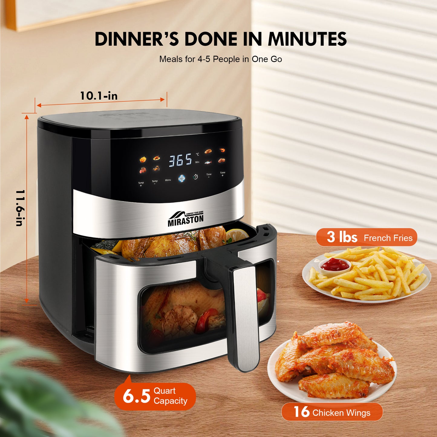 MIRASTON 6.5QT Smart Air Fryer Digital Touch Screen for Home, Parties | 2024 New Flagship