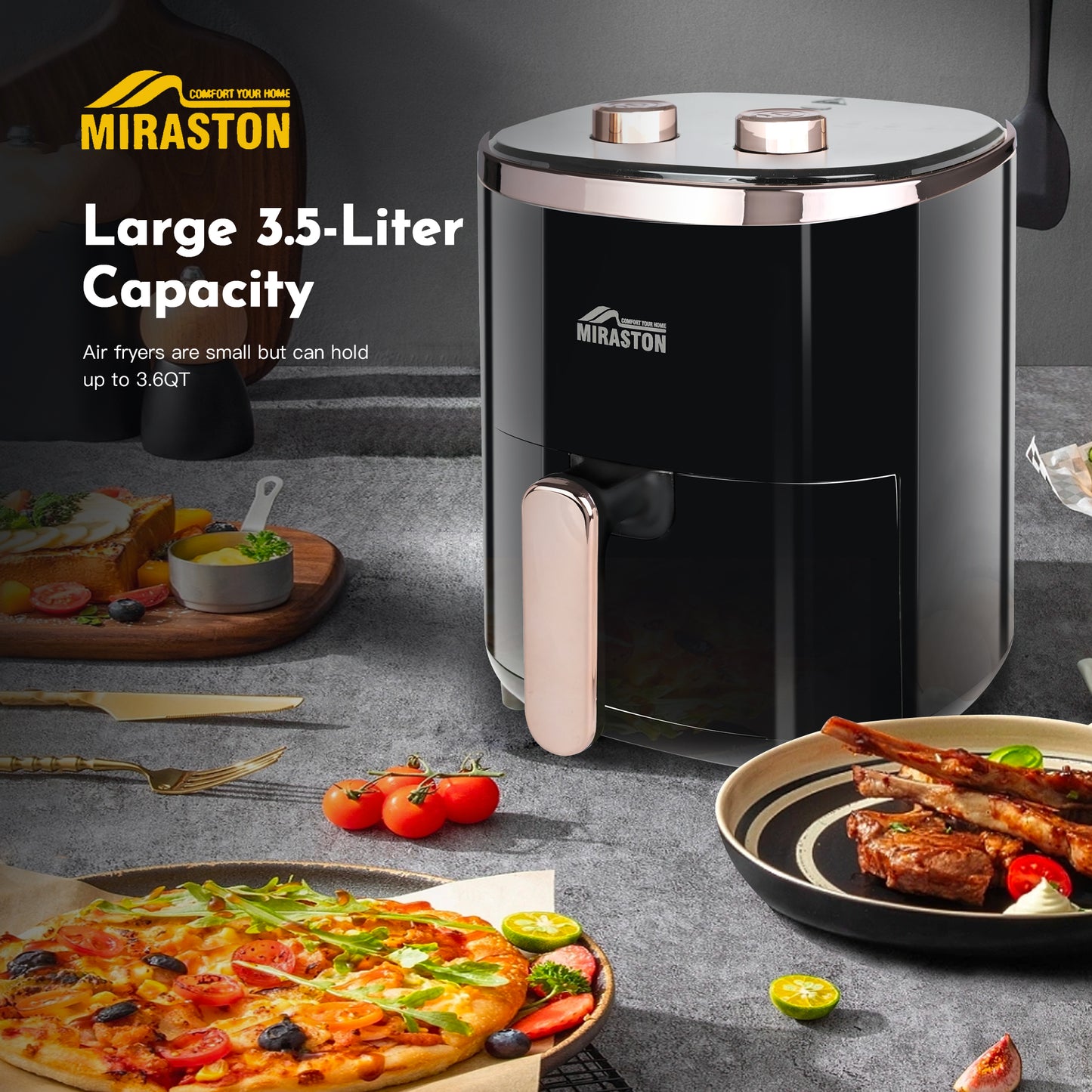 MIRASTON Air Fryer 3.6qt | Compact | Knob Control | Oilless Cooking for Healthier Delights