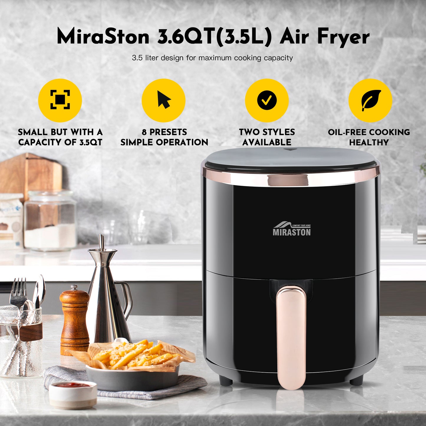 MIRASTON Air Fryer 3.6qt | Compact | Digital Touchscreen Display